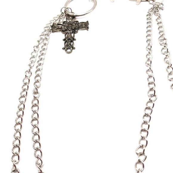 Mens Wallet Or Pants Double Layer Silver Tone Chain + Antique Style Cross -21" - Picture 8 of 8
